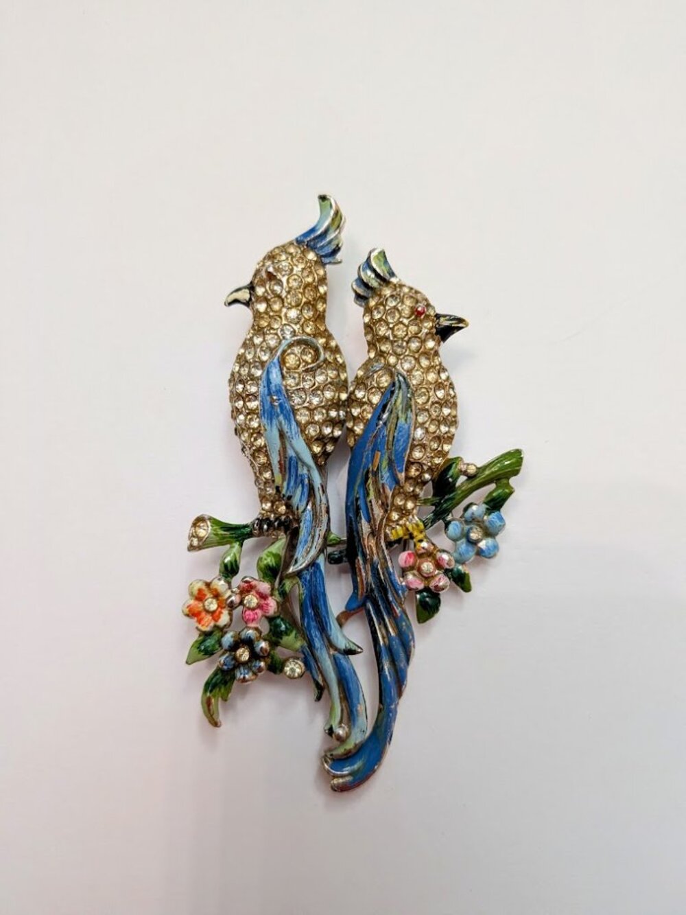 Vintage Coro Duette Bird Brooch Rhinestone Enamel Double Dress Clips - Picture 2 of 11